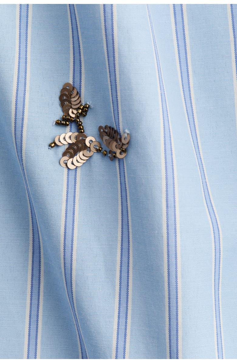 H&M Embellished Cotton Pyjama Shirt, Alternate, color, Light Blue/Striped