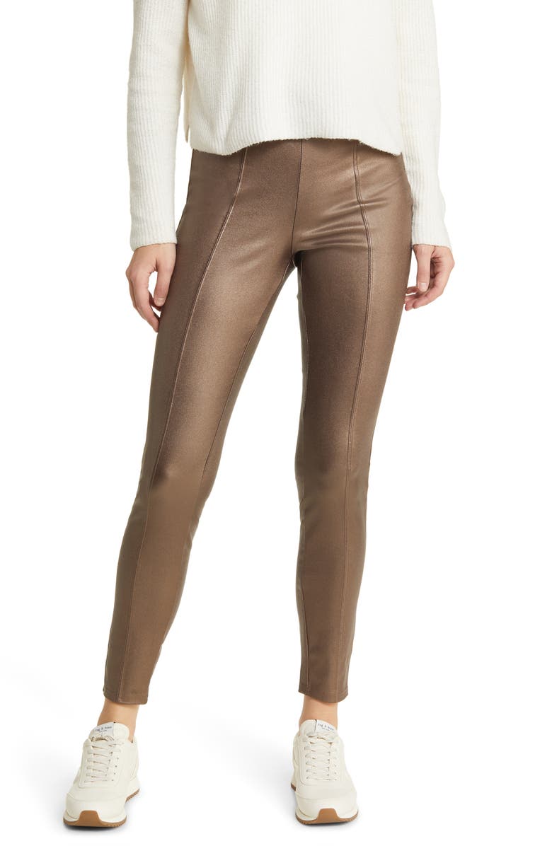 Hue High Rise Faux Leather Leggings, Main, color, Bronze