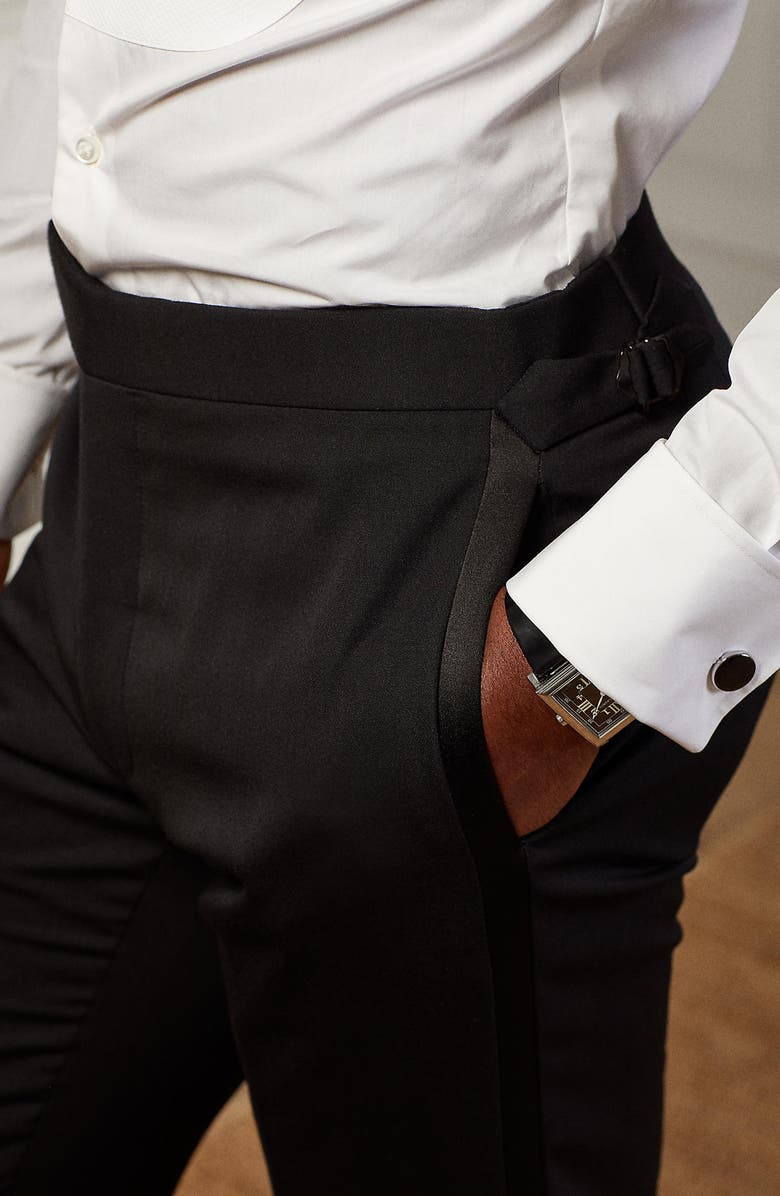 Ralph Lauren Purple Label Gregory Wool & Cashmere Barathea Tuxedo Pants, Alternate, color,