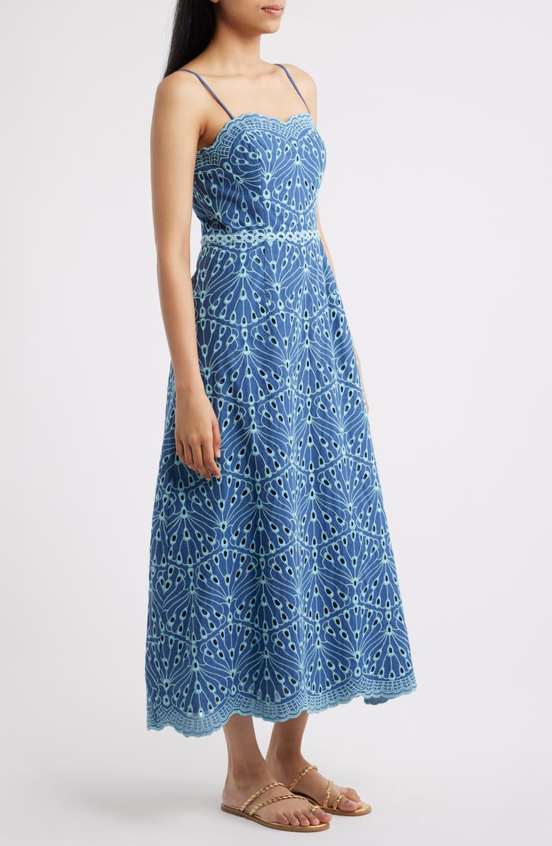 Lilly Pulitzer<sup>®</sup> Arlin Eyelet Embroidered Midi Dress, Alternate, color, Starlight Navy X Capri Blue
