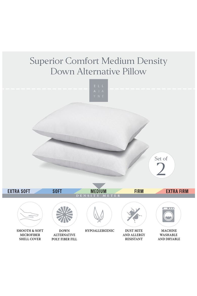 Simple Comfort Set of 2 Down Alternative Pillows, Alternate, color, WHITE
