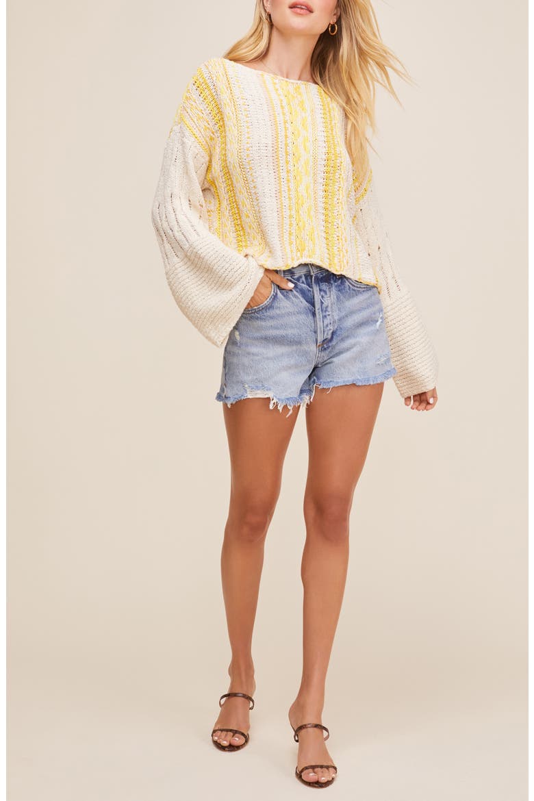 Thora Crop Sweater, Alternate, color, YELLOW NATURAL STRIPES