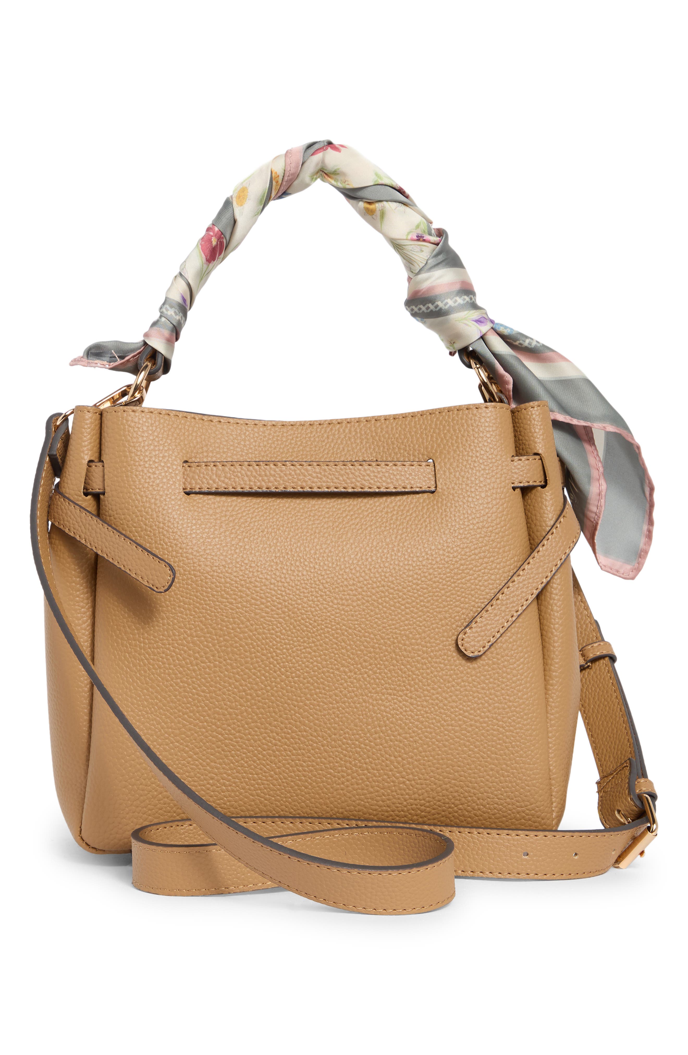 Nanette Lepore Scarf Trim Belted Bucket Bag, Alternate, color, Brown Sugar