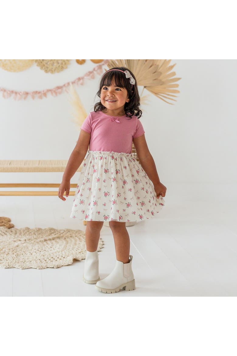 Rose Bow Short Sleeve Tutu Dress, Alternate, color, Mauve