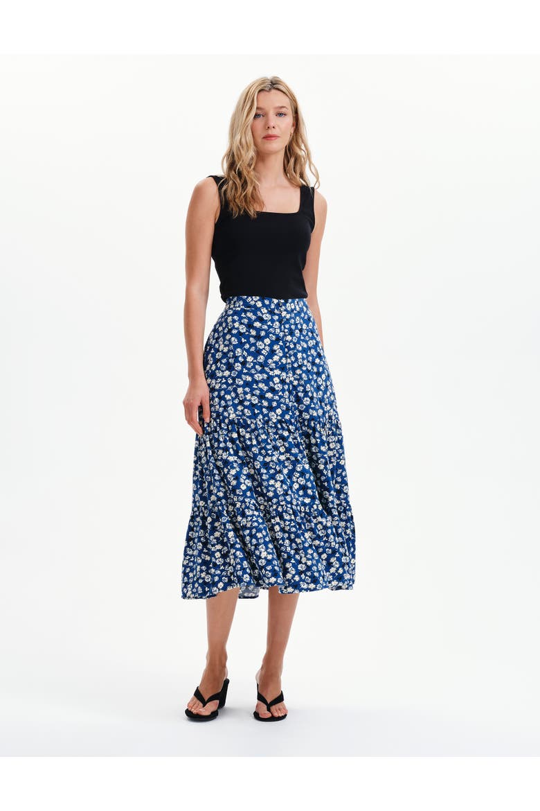 Isla Tiered Button Through Midi Skirt, Alternate, color, Navy Ditsy