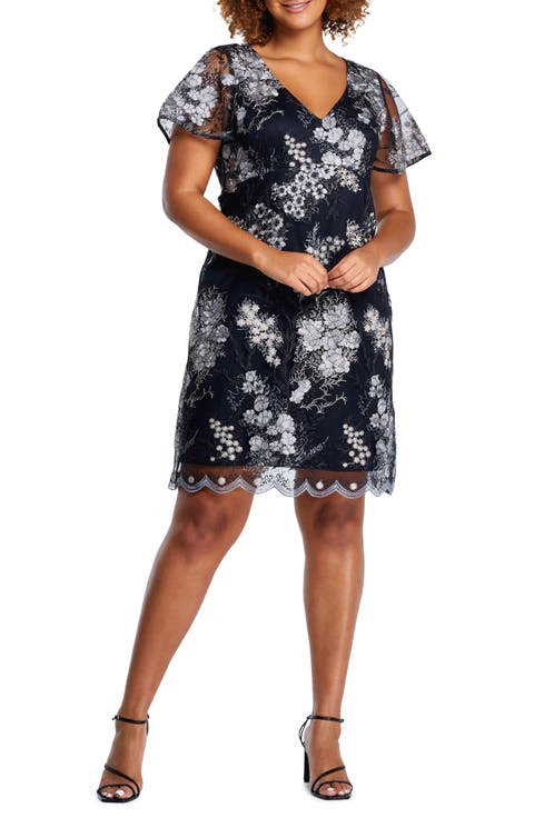 Anika Floral Embroidered Shift Dress (Plus Size)