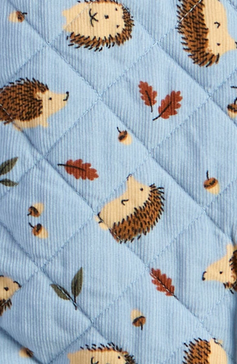 Nordstrom Ear Appliqué Quilted Faux Fur Lined Hooded Bunting, Alternate, color, Blue Fog Autumn Hedgehogs
