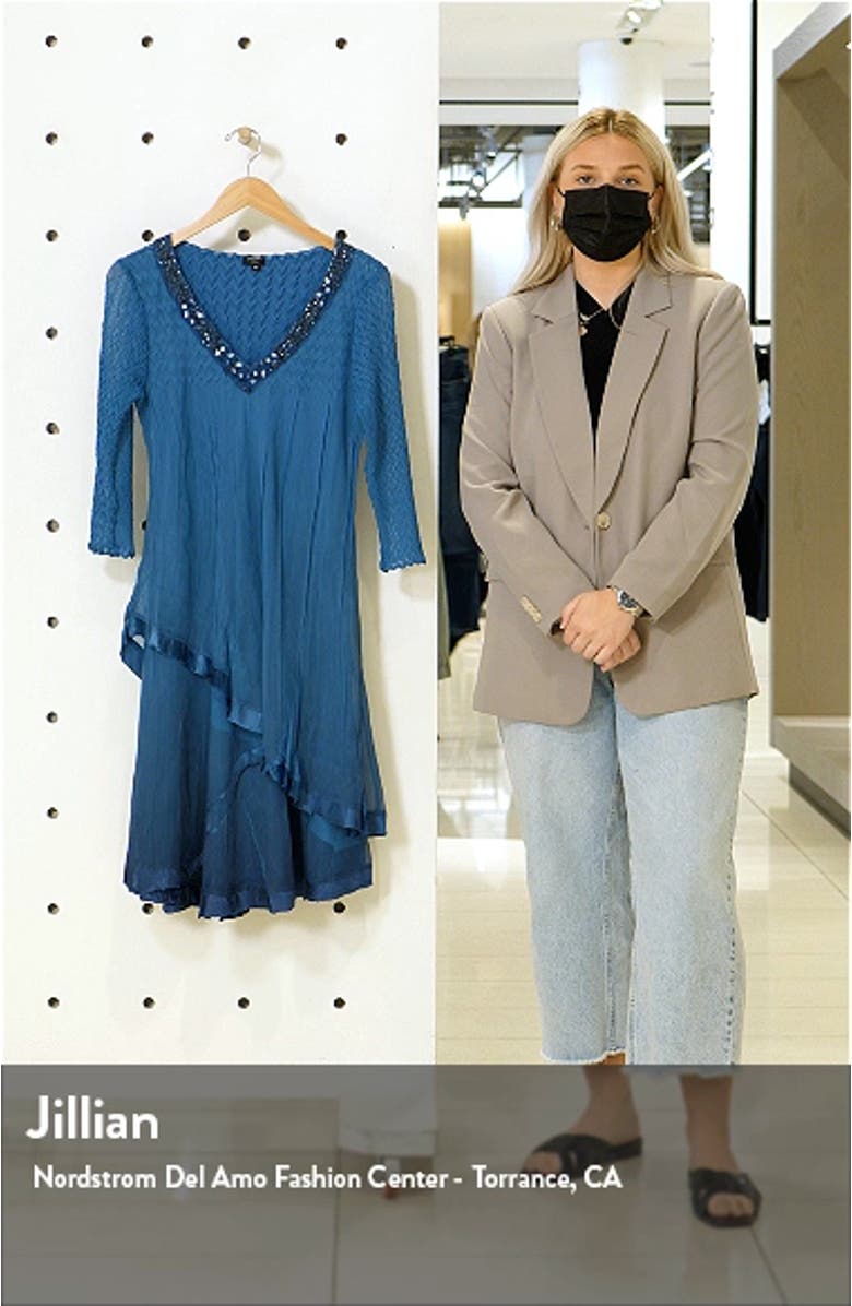 Beaded Neck Tiered Chiffon & Charmeuse Dress, sales video thumbnail