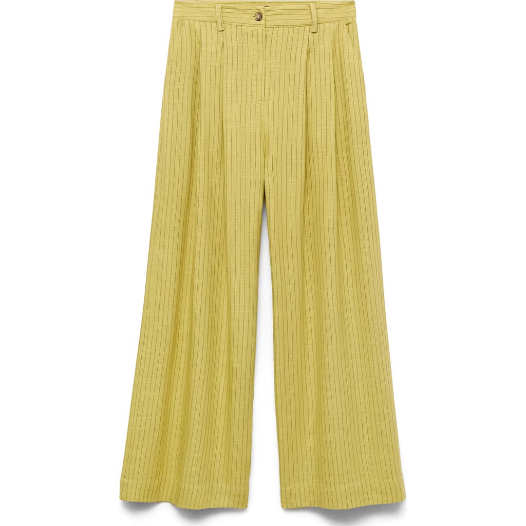 Mango Luce Stripe Wide Leg Pants In Yellow