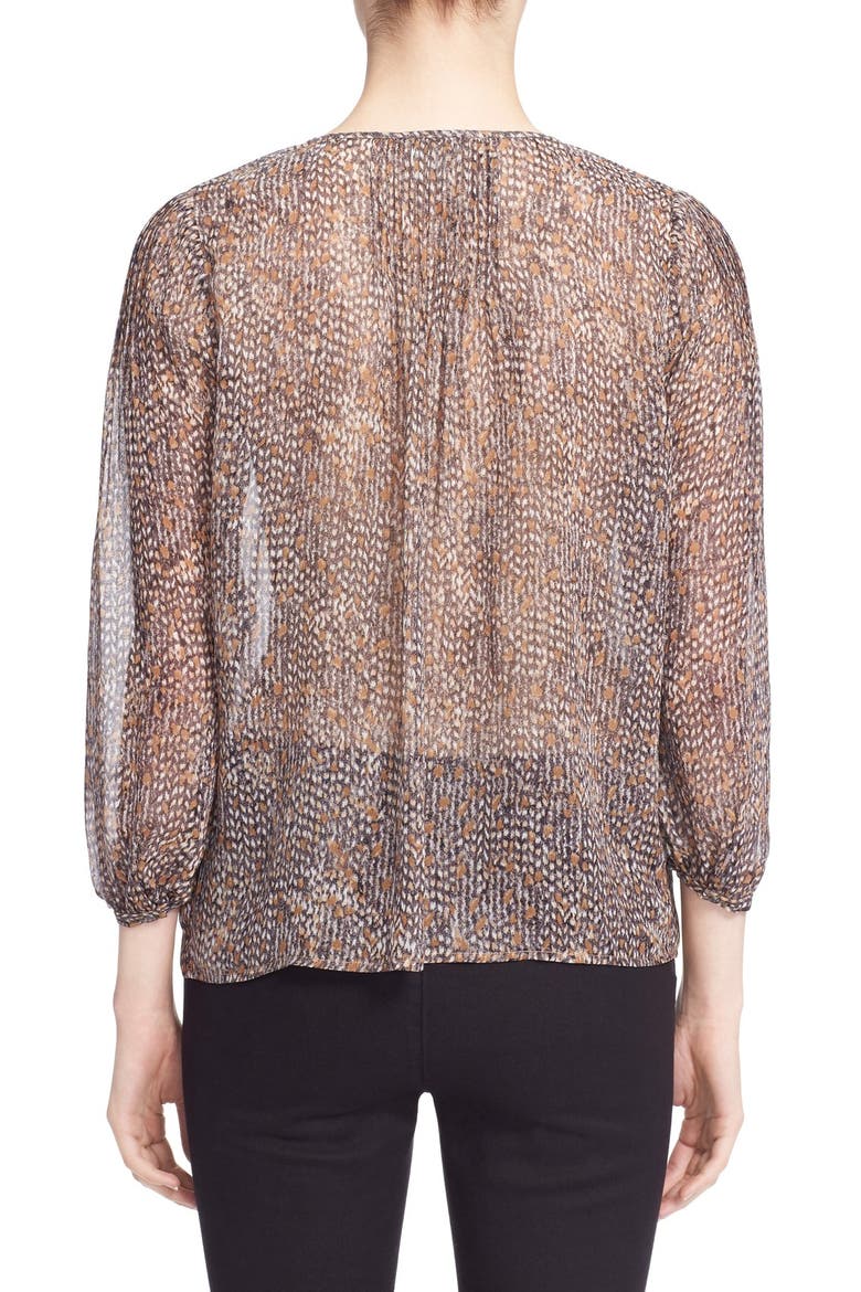 'Suzetta' Split Neck Print Silk Blouse, Alternate, color, CAVIAR