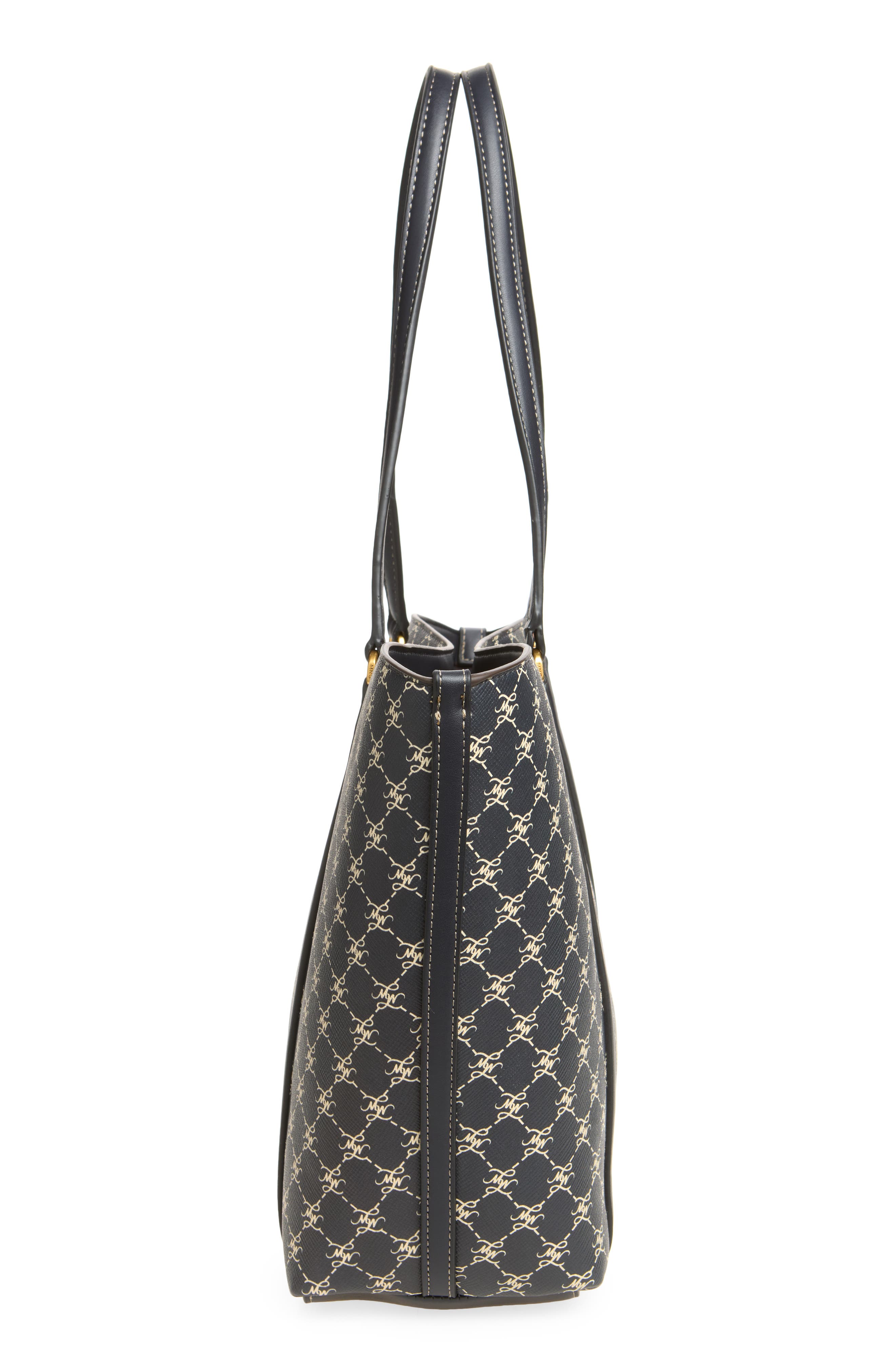 Monogram Faux Leather Tote, Alternate, color, NAVY
