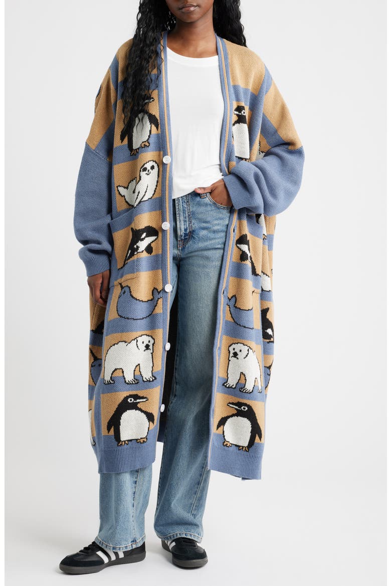 Chill Out Longline Cardigan, Main, color, BLUE AND TAN
