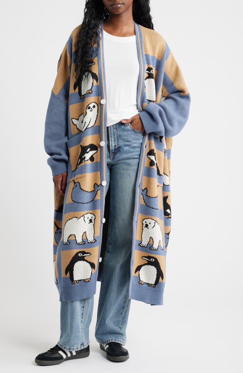 Dressed in Lala Chill Out Longline Cardigan, Main, color, Blue And Tan