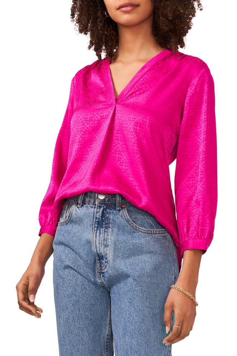 Jacquard Blouse, Main, color, WILD PETUNIA