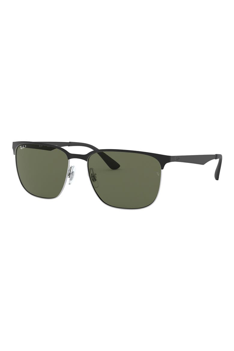 59mm Square Sunglasses, Alternate, color, SILVER/SHINY BLACK/DARK GREEN