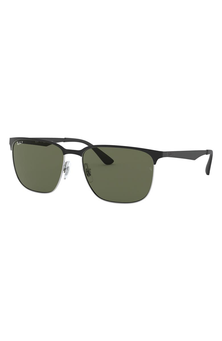 Ray-Ban 59mm Square Sunglasses, Alternate, color, Silver/Shiny Black/Dark Green