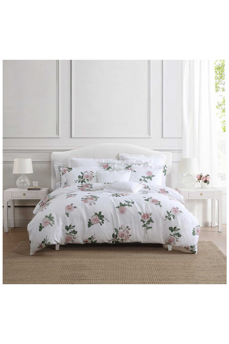 Tea Rose Cotton Sateen Comforter Set, Alternate, color, WHITE/ PEARL PEACH/ PINK CLAY