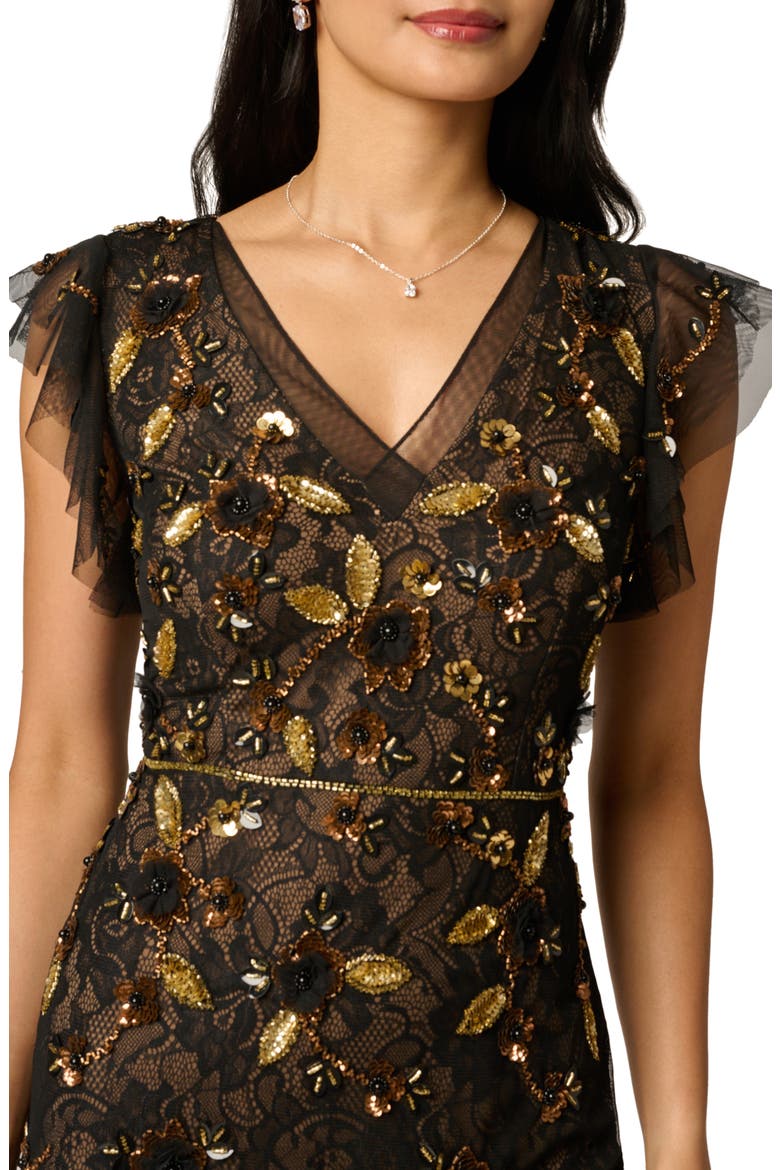 Beaded Lace Gown, Alternate, color, BLACK/ GOLD