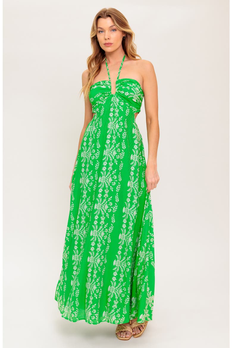Halter Tie Back Maxi Dress, Alternate, color, GREEN