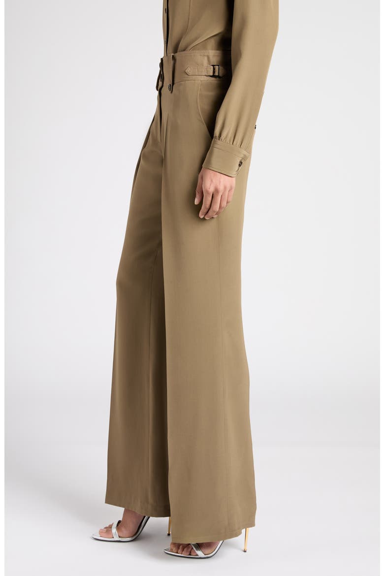 Pleated Wide Leg Silk Crêpe de Chine Pants, Alternate, color, FG501 KHAKI