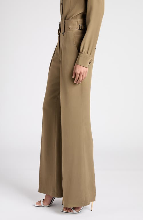 Tom Ford Pleated Wide Leg Silk Crêpe De Chine Pants In Green