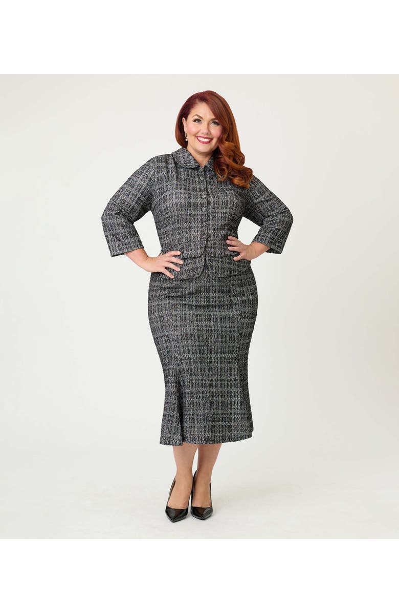 Unique Vintage Plus Size Boucle Trumpet Skirt, Main, color, Black & White Plaid