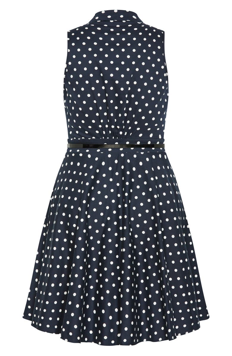 City Chic Nellie Polka Dot Sleeveless Dress, Alternate, color, Navy Spot