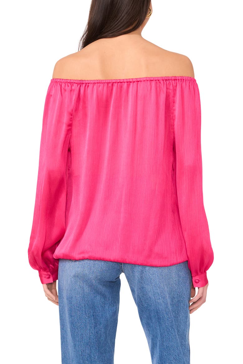 Off the Shoulder Tie Hem Long Sleeve Top, Alternate, color, BEETROOT PINK