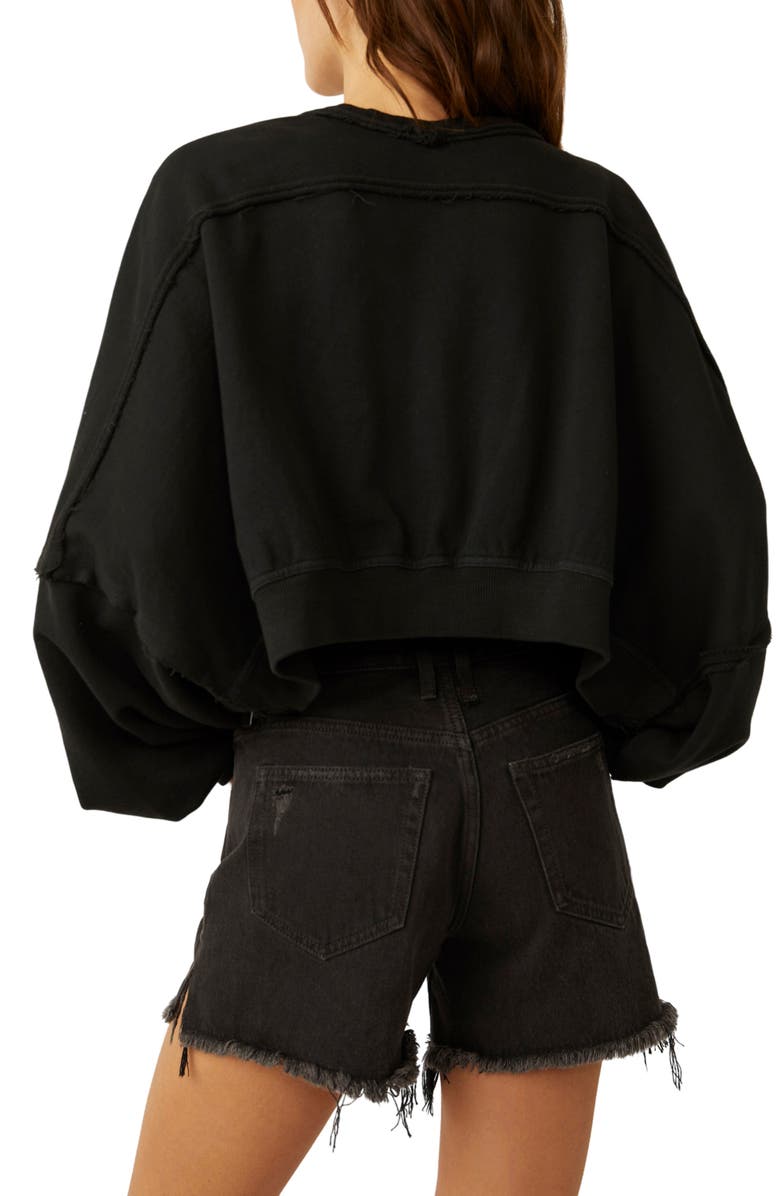 Free People Shrug It Off Cotton Fleece Jacket, Alternate, color, Black