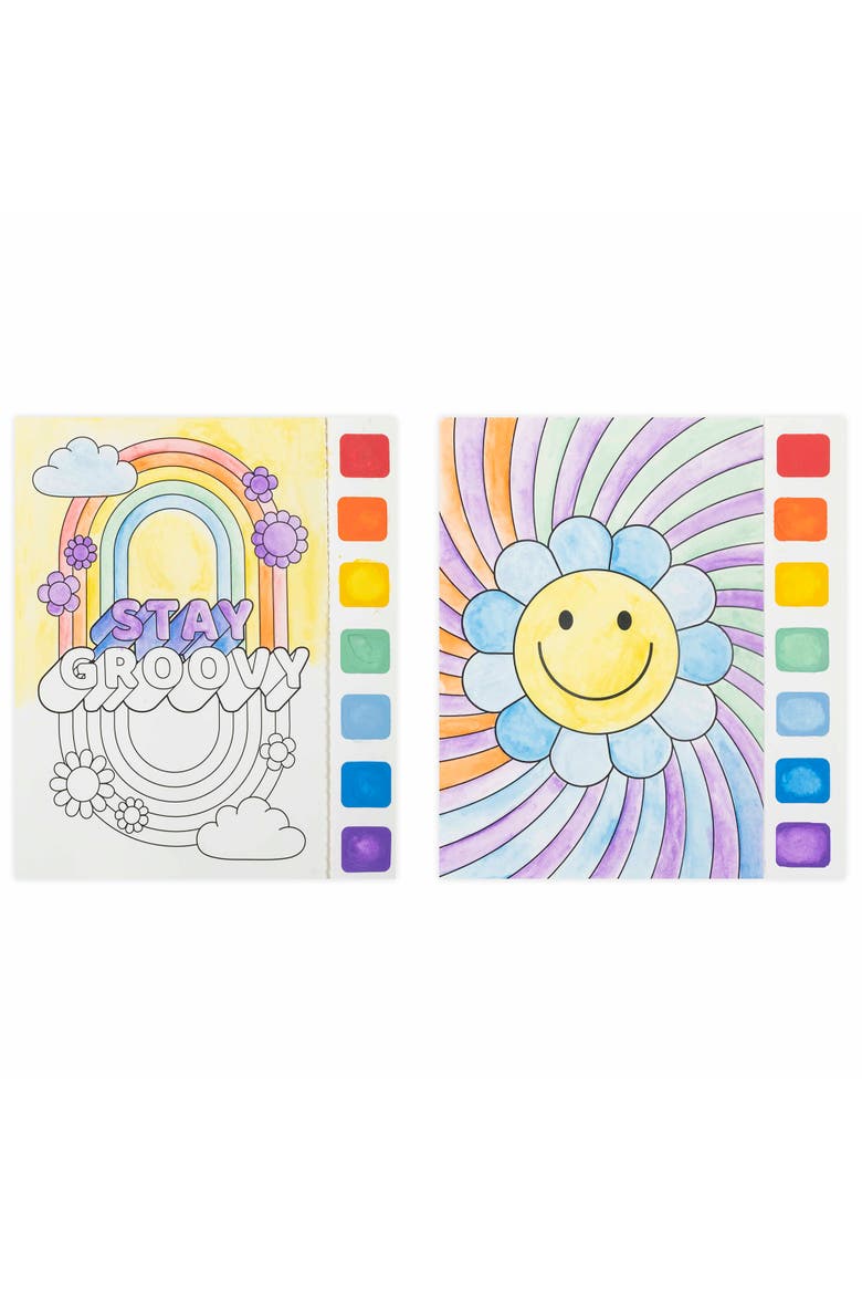 Watercolor Pad Kit, Rainbow, 8 Retro Groovy Themed Design, Alternate, color, Multicolored