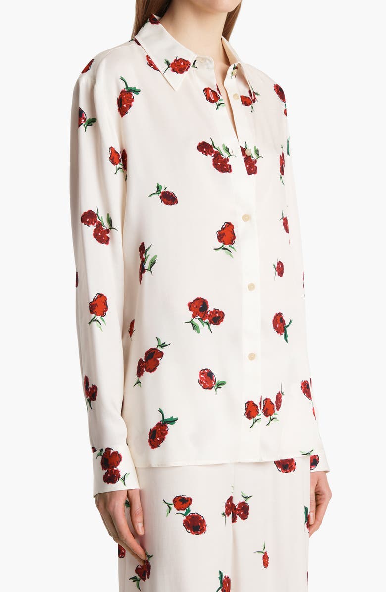 Khaite Argo Raspberry Print Twill Button-Up Shirt, Alternate, color, Raspberry/ Cream