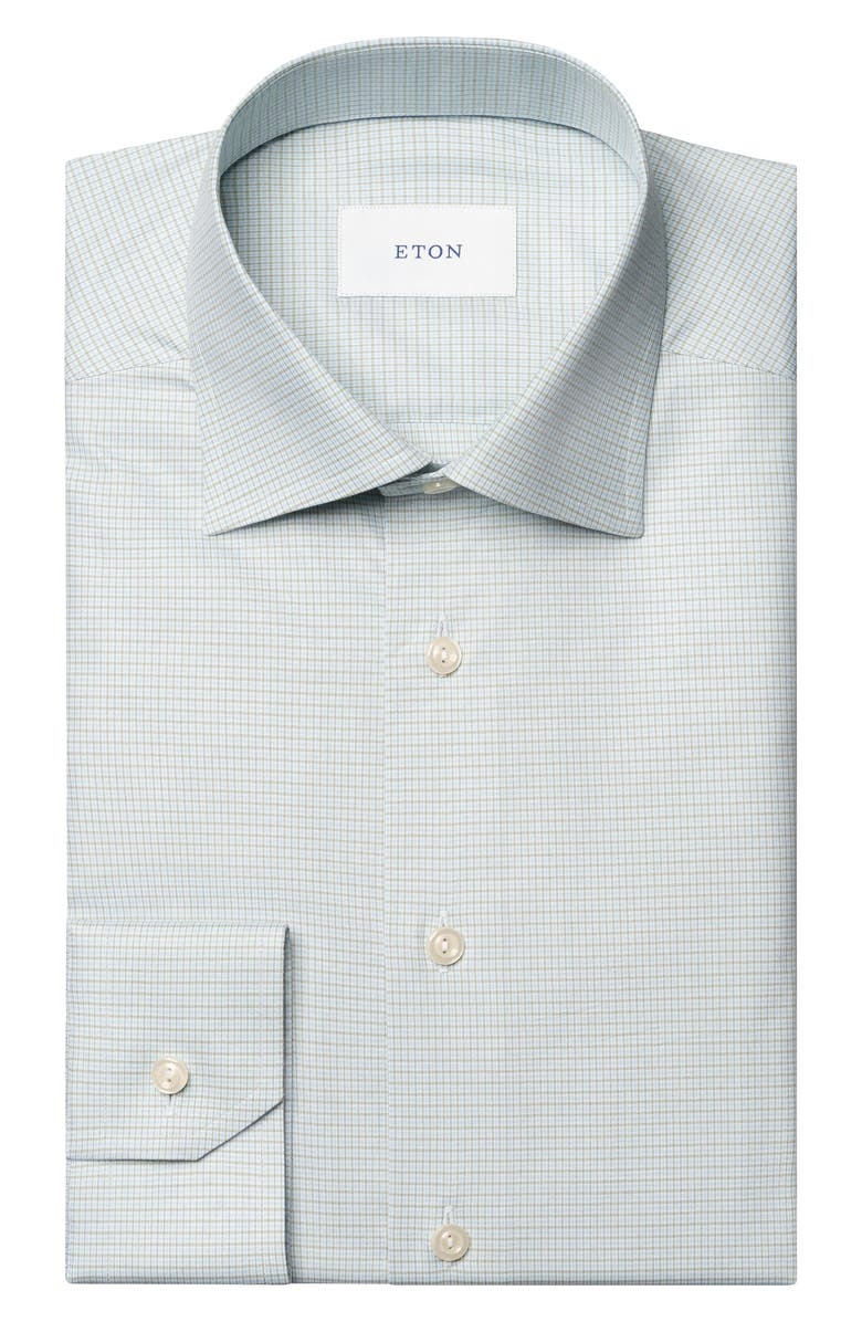 Eton Slim Fit Check Cotton Dress Shirt, Alternate, color, Light Green