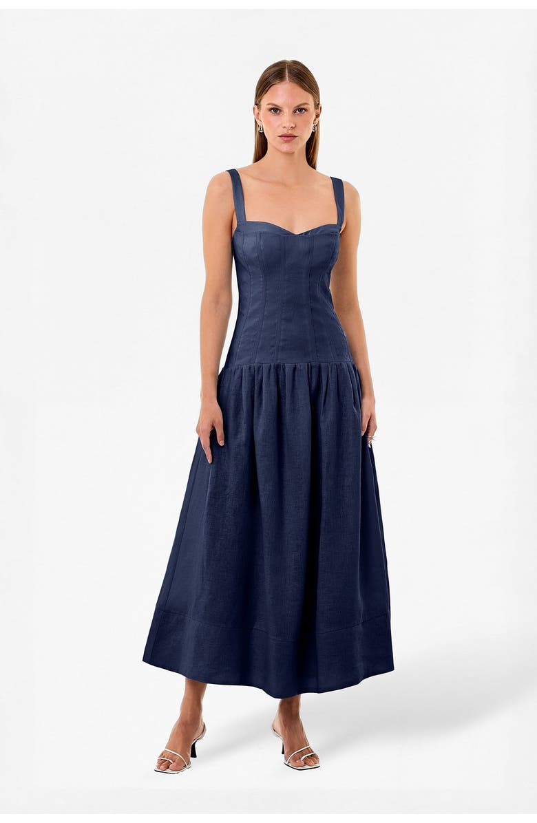NICHOLAS Makenna Linen Dress, Main, color, Midnight