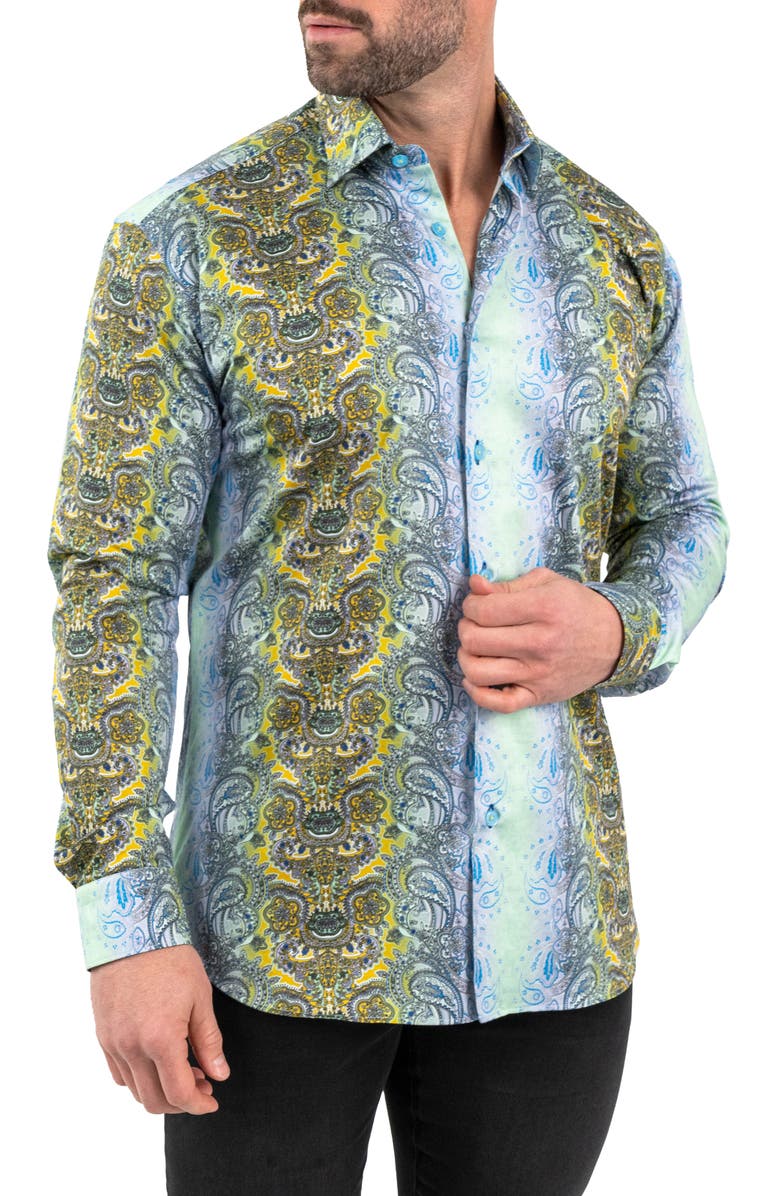 Maceoo Fibonacci Paisleyluxe Green Contemporary Fit Button-Up Shirt, Alternate, color, Green