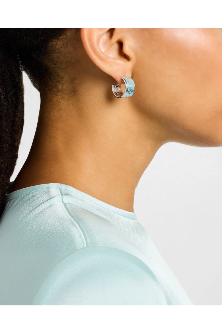 Petal Gemstone Sterling Silver Huggie Earring, Alternate, color, BLUE