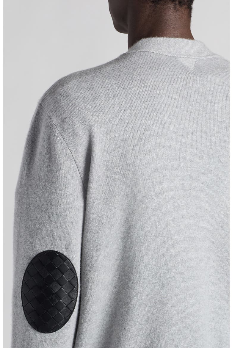 Intrecciato Patch Cashmere Blend Cardigan, Alternate, color, LIGHT GREY MELANGE