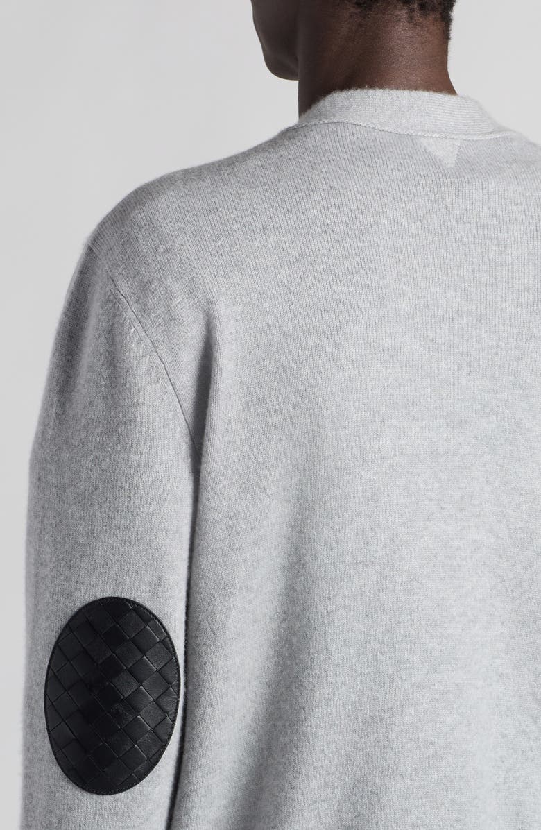 Bottega Veneta Intrecciato Patch Cashmere Blend Cardigan, Alternate, color, Light Grey Melange