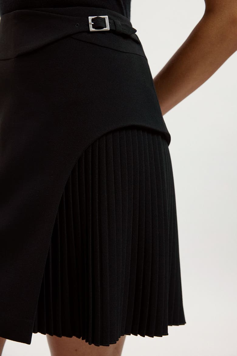 Buckle Pleated Mini Skirt, Alternate, color, Black