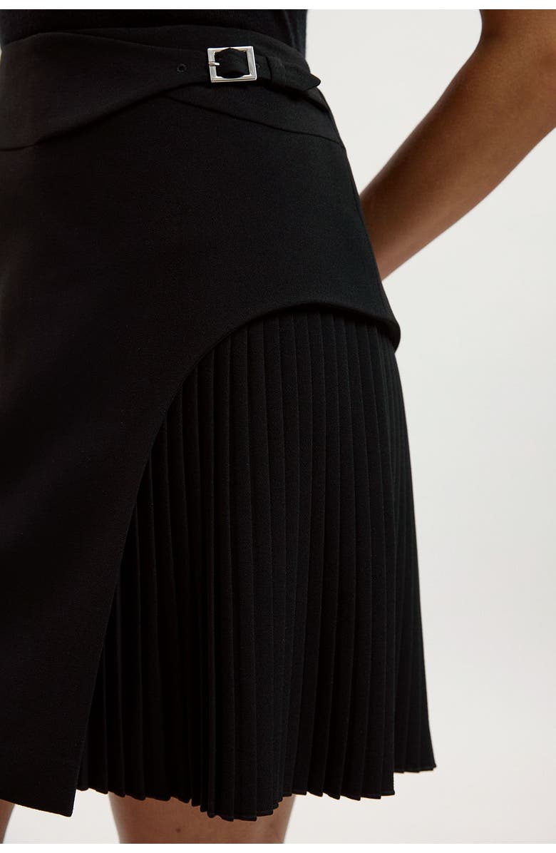 Karen Millen Buckle Pleated Mini Skirt, Alternate, color, Black