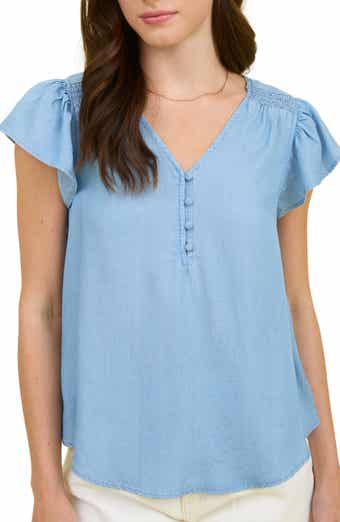 Blu Pepper Flutter Sleeve Chambray Top