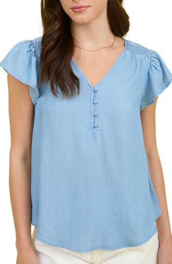 BLU PEPPER BLU PEPPER FLUTTER SLEEVE CHAMBRAY TOP 