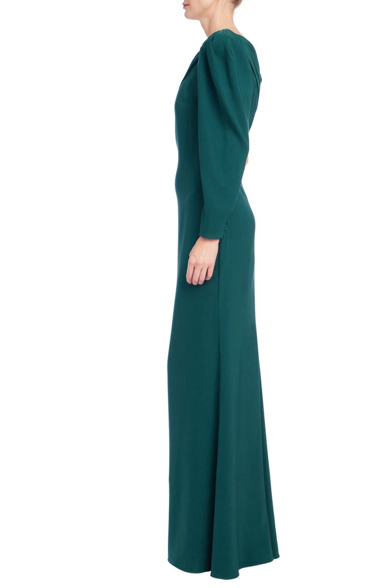 One-Shoulder Long Sleeve Pleated Gown, Alternate, color, PINE