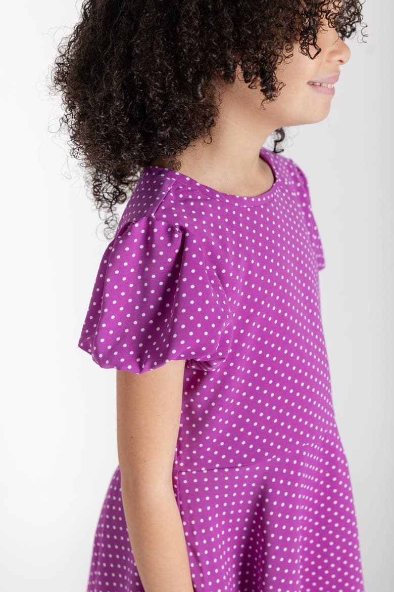 Polka Dot Dress with Bubble Sleeves, Alternate, color, Purple