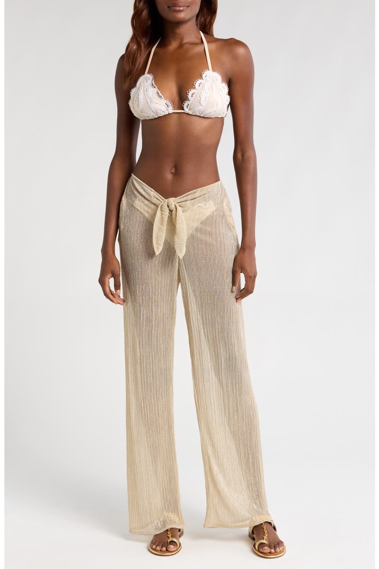 Waverly Tie Waist Shimmer Cover-Up Pants, Main, color, ORO