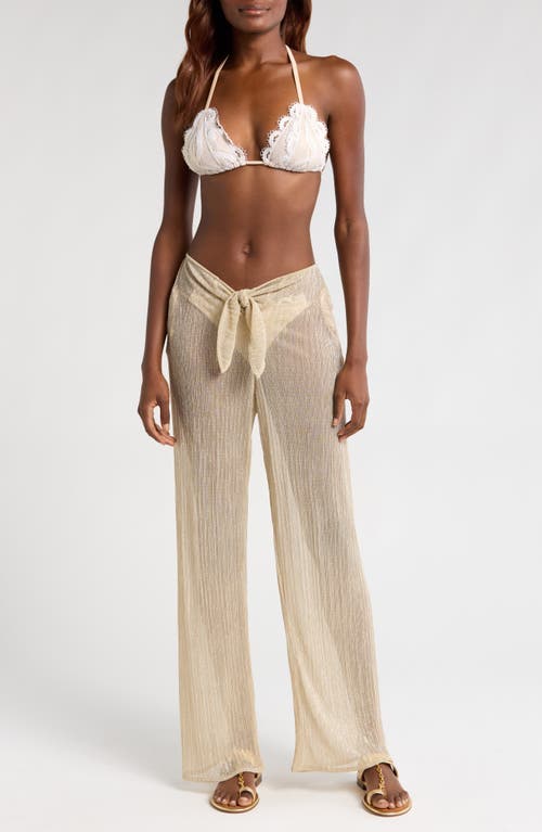 PQ SWIM Waverly Tie Waist Shimmer Cover-Up Pants in Oro 