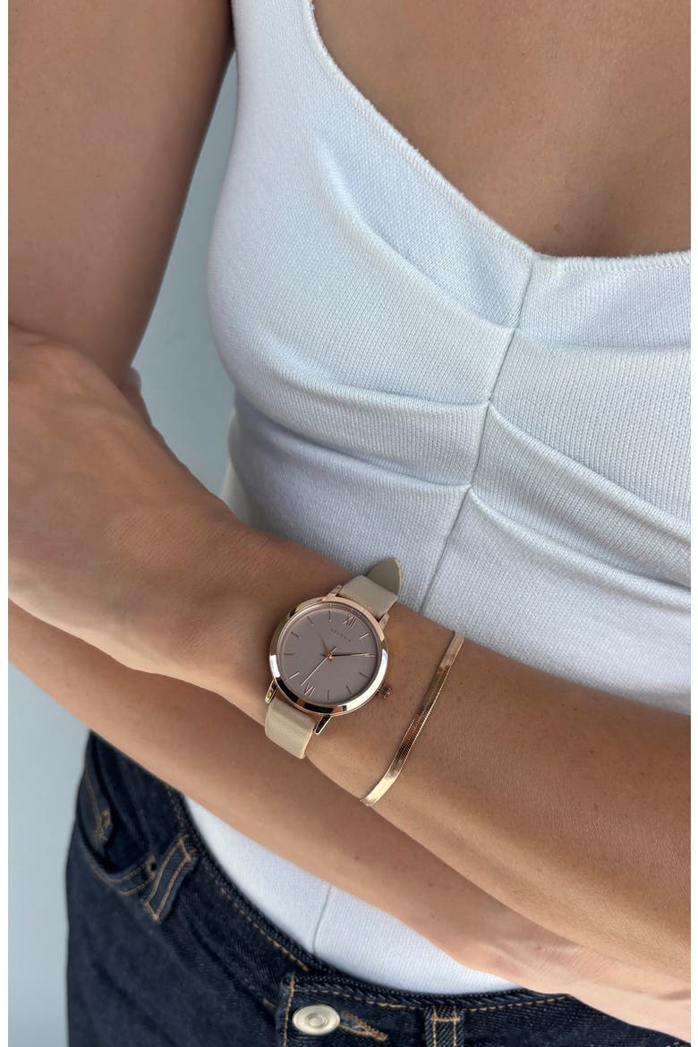 Lyon Watch and Herringbone Bracelet Set, Alternate, color, TAUPE/ ROSE GOLD