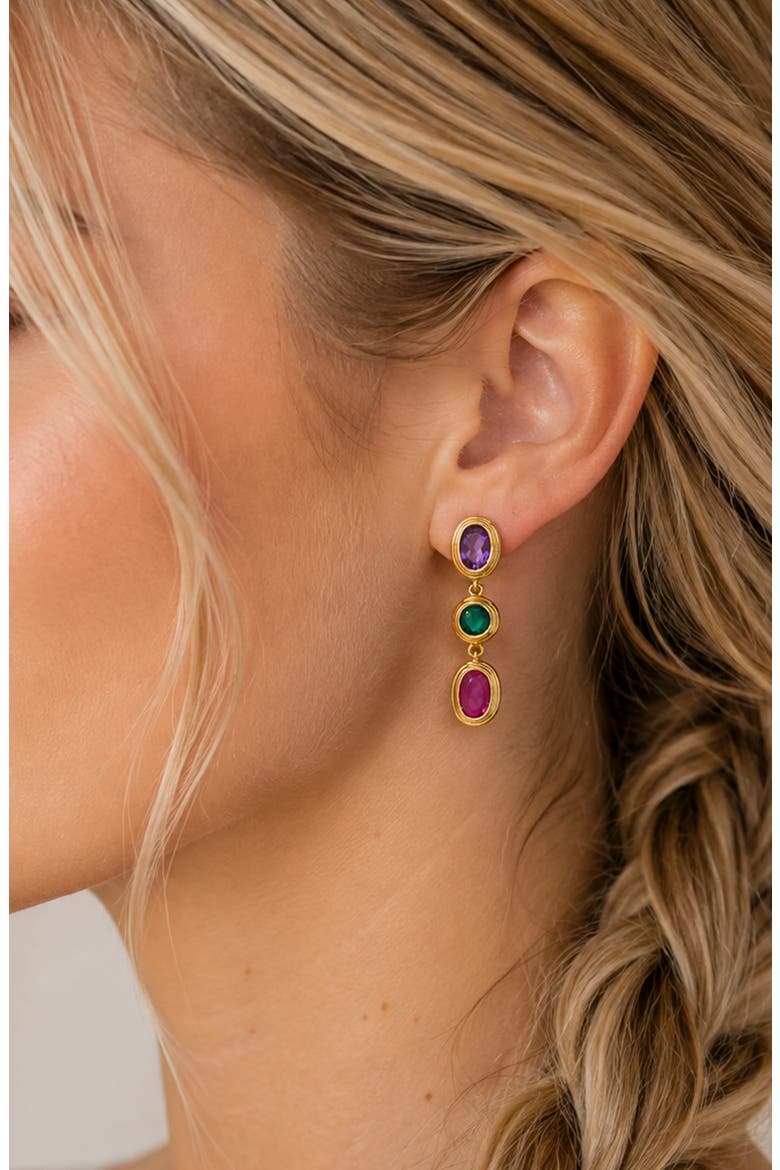 Jewel Trio Drop Earrings, Alternate, color, GOLD