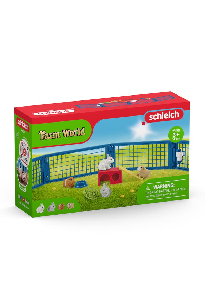 Farm World Rabbit and Guinea Pig Hutch 14 Piece Playset, Alternate, color, Multicolored