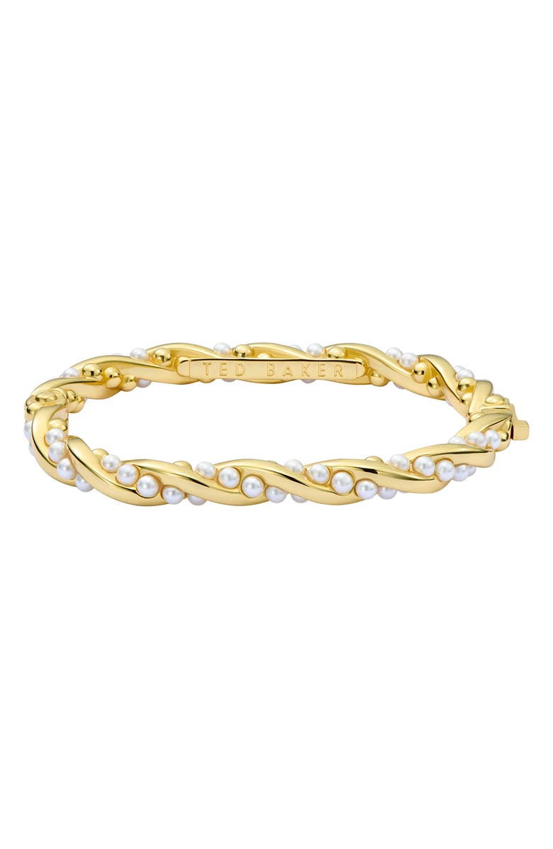 Ted Baker Tilaa Twisted Faux Pearl Cuff Bracelet, Main, color, Gold Tone Pearl