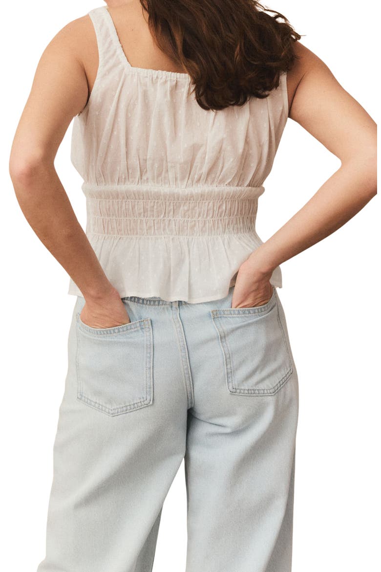 Sleevless Smocked Pin Dot Camisole, Alternate, color, WHITE